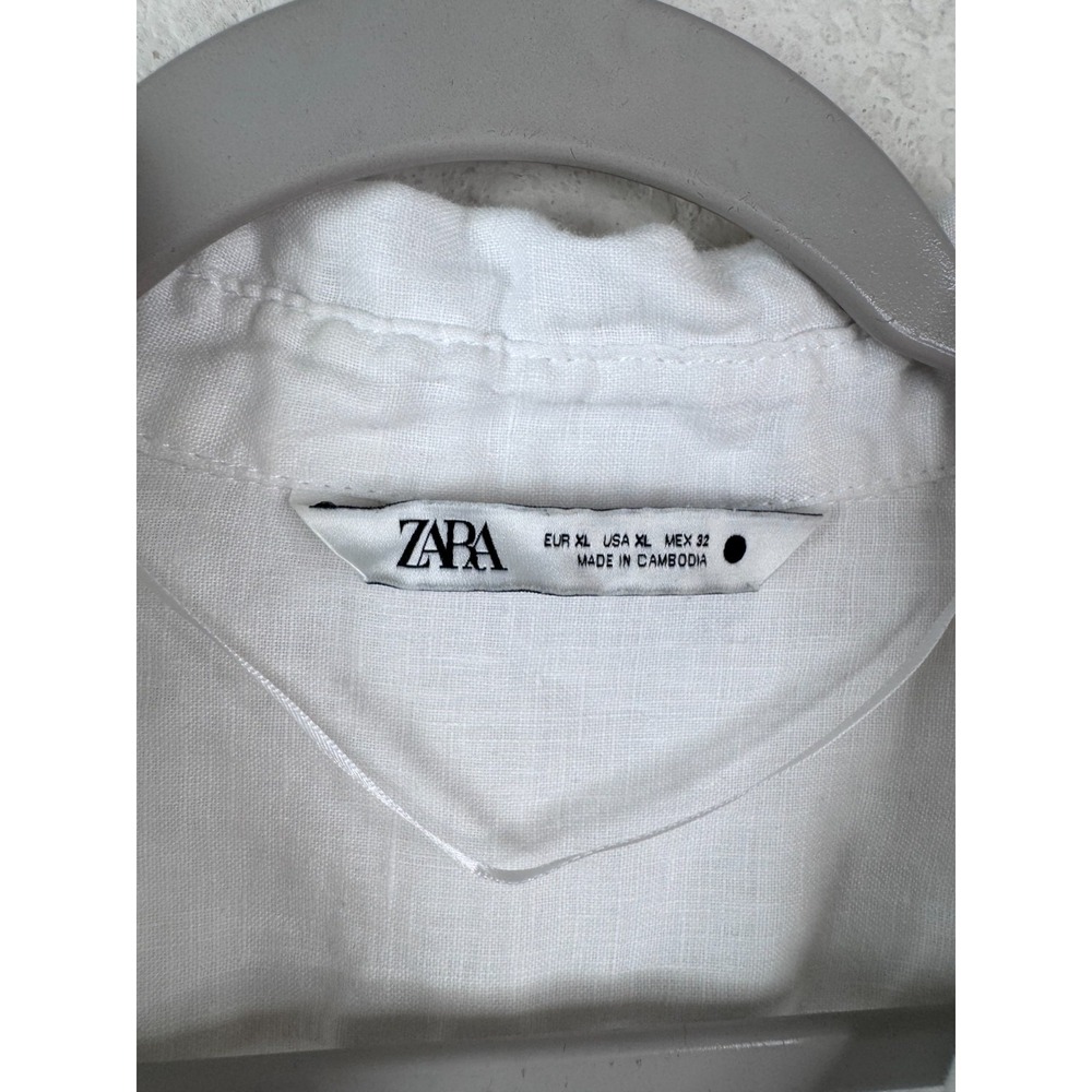 ZARA 100% Linen Button Up Shirt Womens XL Oversized Relaxed White Beach Coastal - Picture 2 of 7